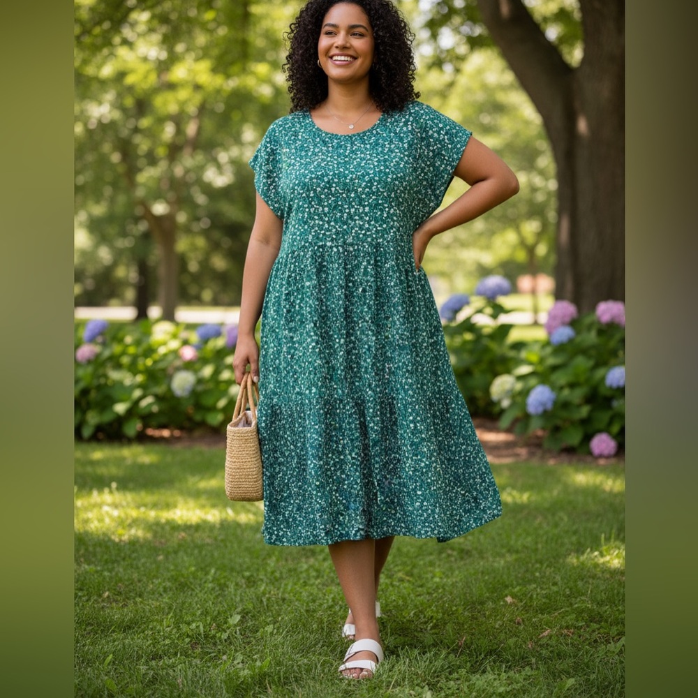 EMERY ROSE Elegant Teal Floral Midi Summer Dress size 4XL